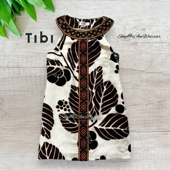 Tibi NWT rare beaded silk linen tropical leaf print mini-dress *shop@iamwarrior - Picture 7 of 14